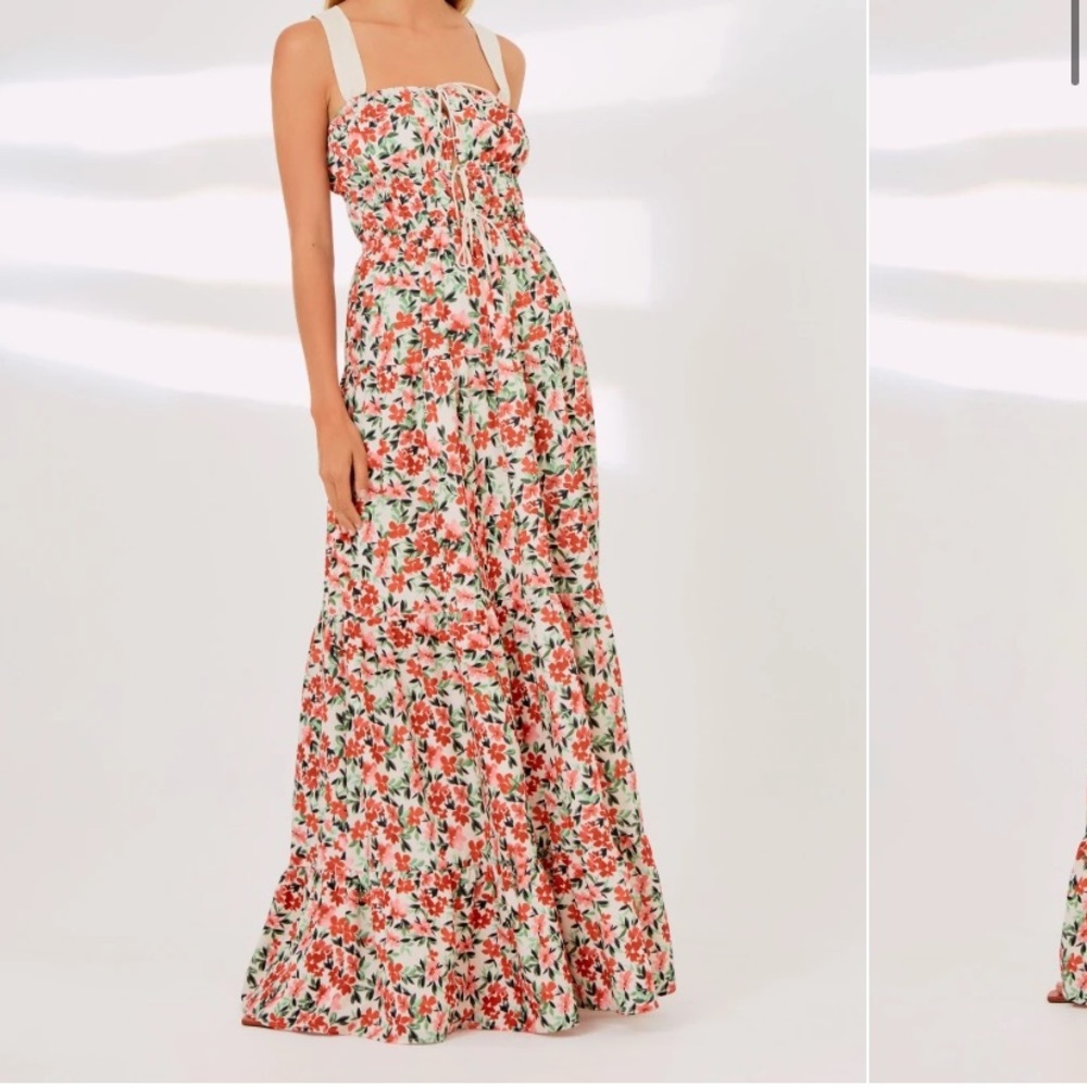 Finders Keepers Floral Maxi Dress in Coral, Green, Ivory NWT